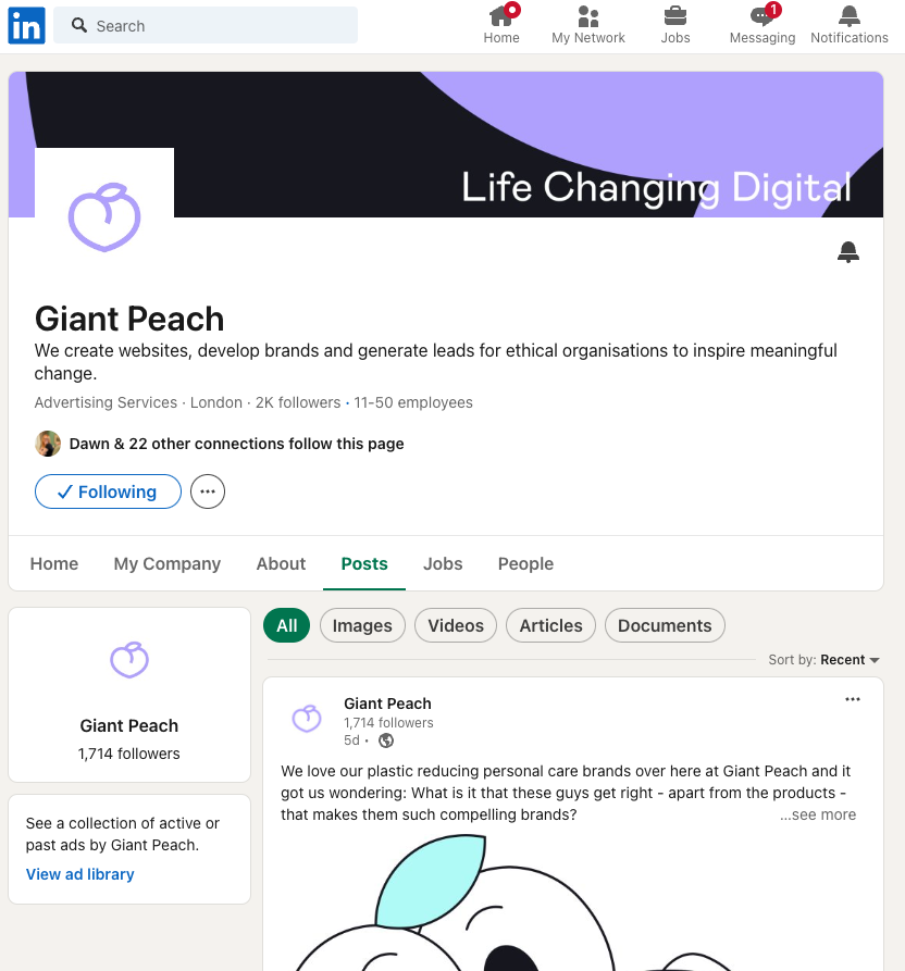 Giant Peach Linkedin page